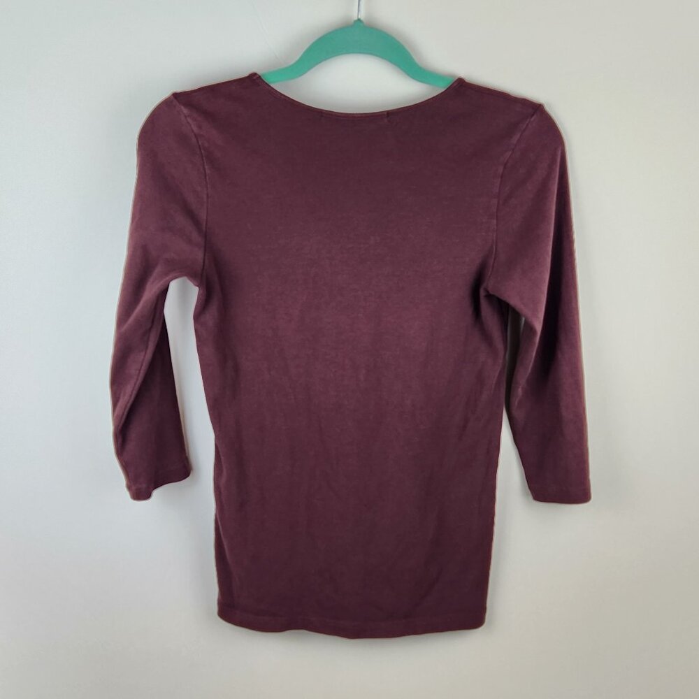 Vulin Peru Pima Cotton Soft Stretchy 3/4 Sleeve Top Burgundy sz 36/S - Picture 2 of 7